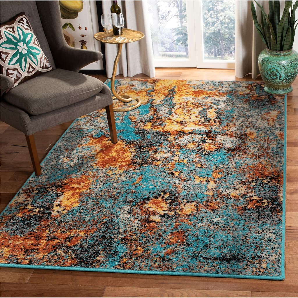 Persian Polypropylene Autumn Modern & Contemporary Oriental Area Rug Turquoise, Apricot Color
