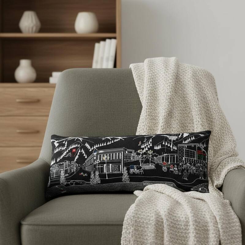 HomeRoots 14" X 35" Dark Gray And White Aspen Nighttime Skyline Lumbar Wool Throw Pillow