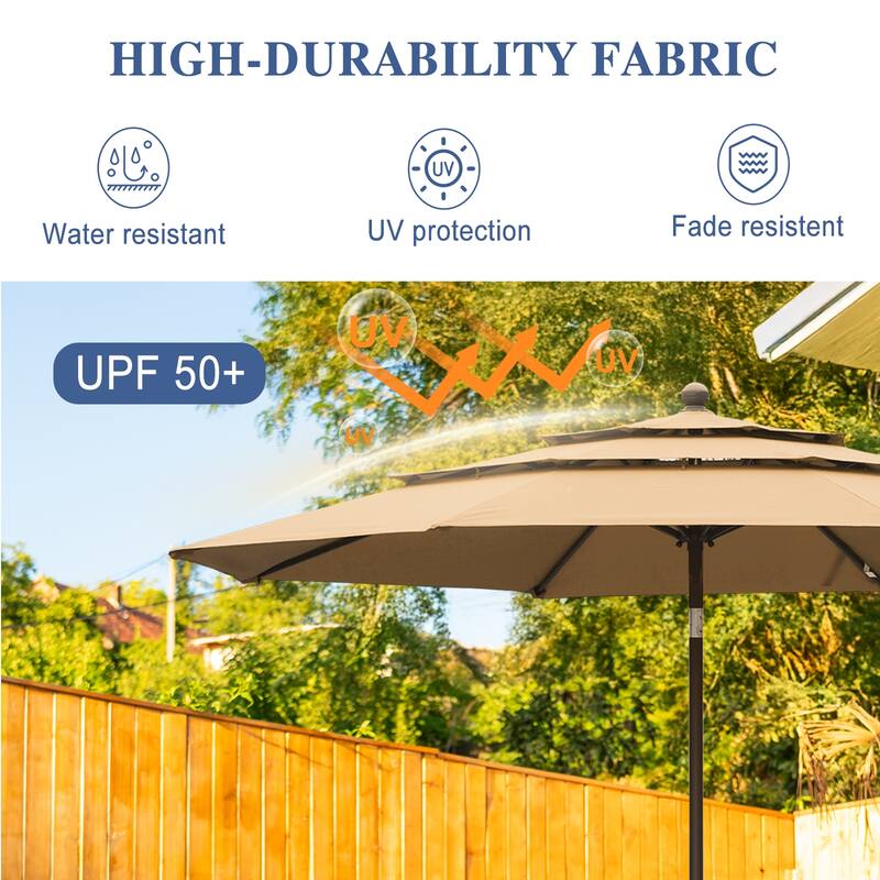 Aoodor Patio Umbrella 10 ft. for Dining Table Outdoor Market Yard Use 3 Tier Ventilation (Umbrella only)