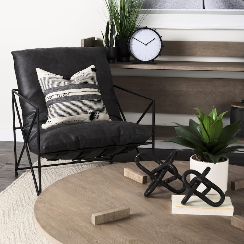 Leonidas Black Faux Leather w/Black Metal Frame Accent Chair