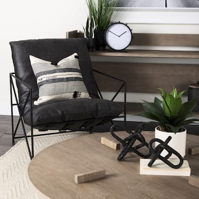 Leonidas Black Faux Leather w/Black Metal Frame Accent Chair