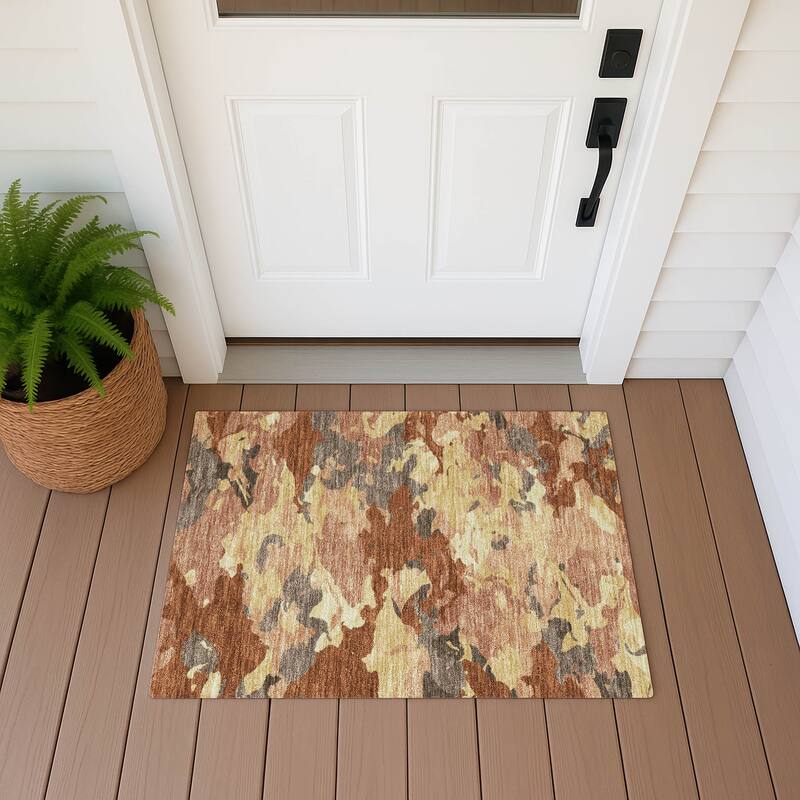 Machine Washable Indoor/ Outdoor Abstract Mexi Chantille Rug - Paprika - 1'8" x 2'6"