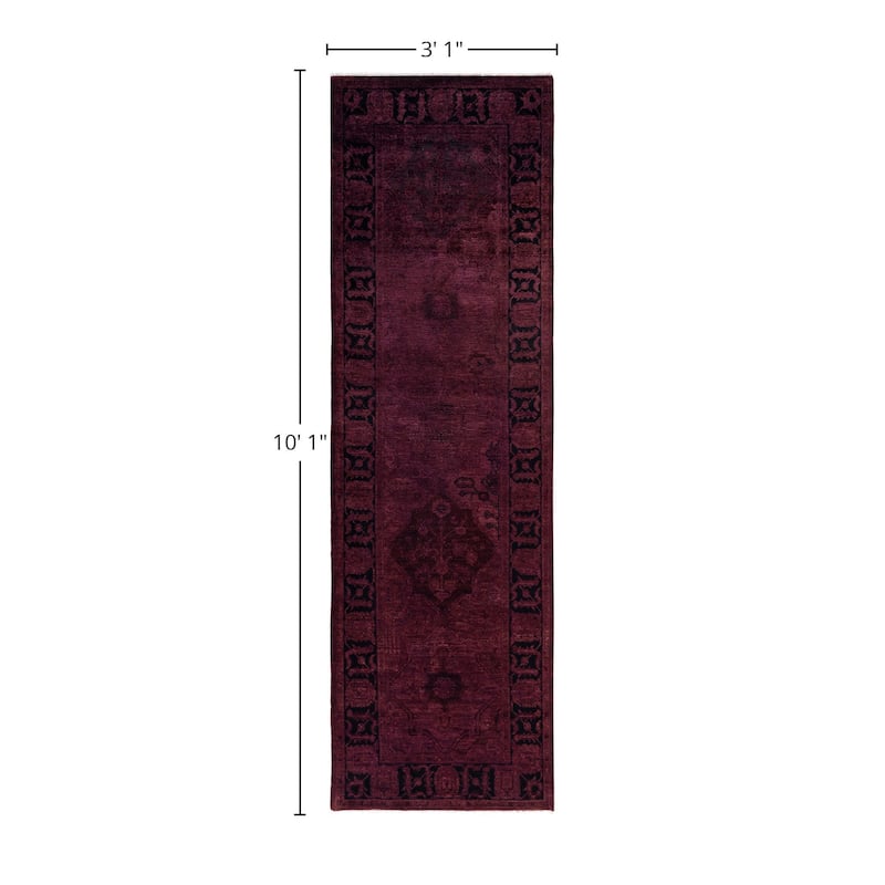 Overdyed One-of-a-Kind Hand-Knotted Area Rug - Purple - 3' 1" x 10' 1"