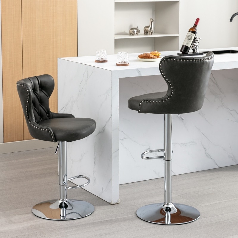 Swivel PU Barstools Adjusatble Seat Height from 25-33 Inch