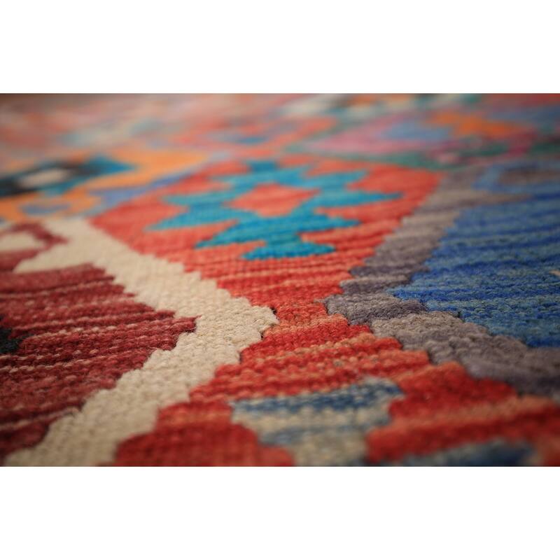 Reversible Oriental Kilim Area Rug Hand-Woven Wool Carpet - 8'0" x 9'7"