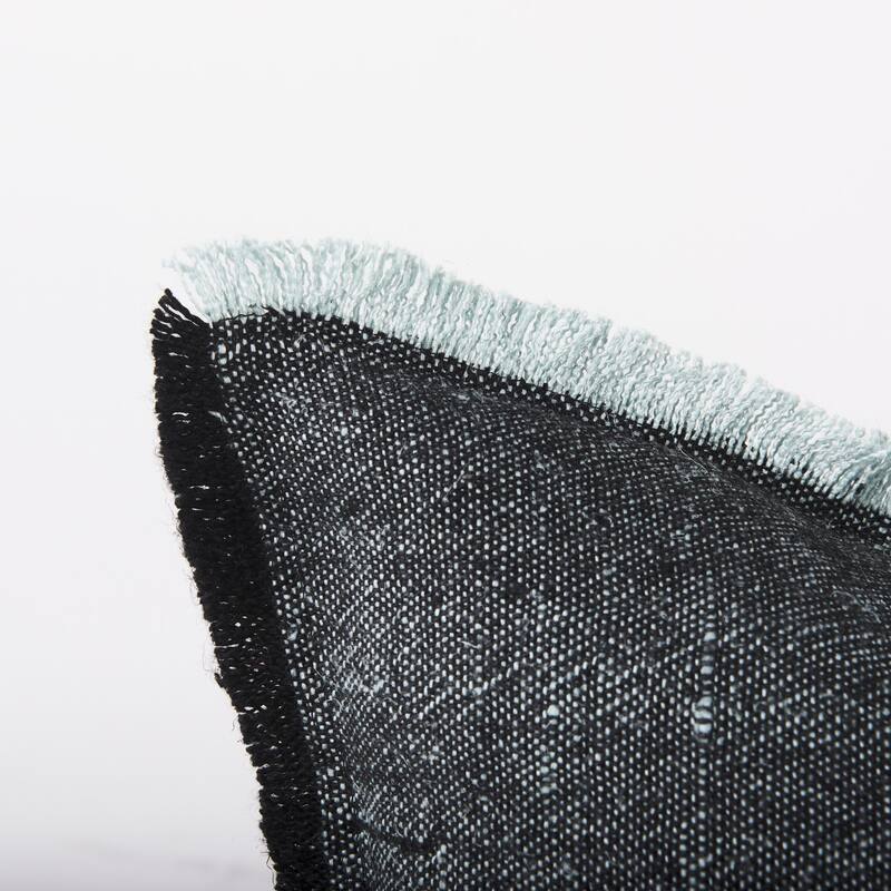 Malia Dark Gray Fabric w/ Teal Fringed Edges Pillow Cover