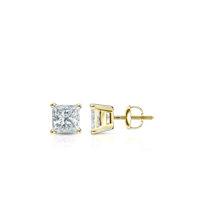 Auriya 18-karat Gold Lab Grown 0.30 carat TDW Princess Diamond Stud Earrings 4-Prong Basket Screw-back - Yellow