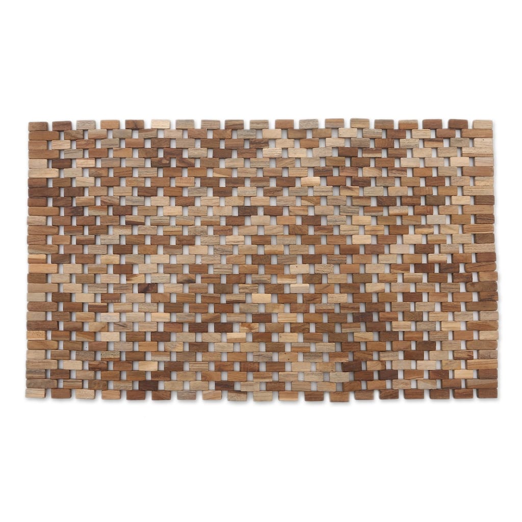 NOVICA Handmade Jogja Pave Teak Wood Door Mat (27 Inch)