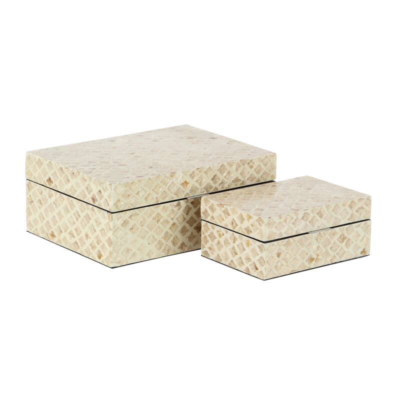 Mother of Pearl Handmade Geometric Box with Hinged Lid (Set of 2)