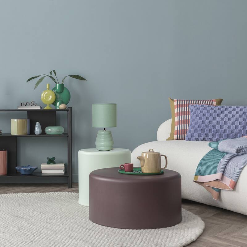 Ribbed Ceramic Table Lamp with Drum Shade - 12.75" - Green