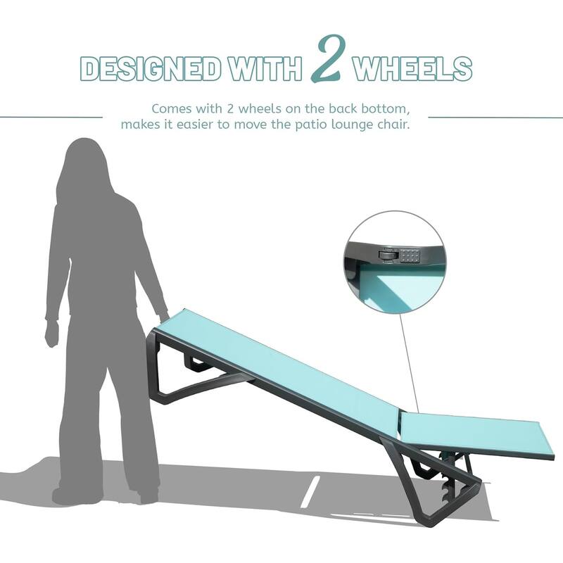 Outdoor Lounge Chair, Aluminum Plastic Patio Chaise Lounge with Side Table & 5 Position Adjustable Backrest & Wheels, Al
