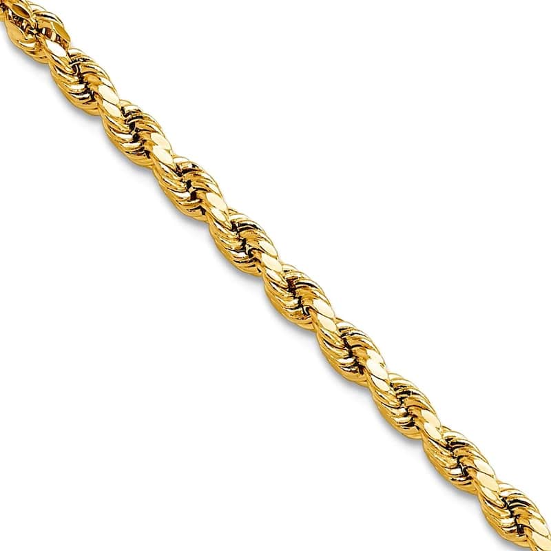 Curata 10k Yellow Gold 3mm Semi Solid Diamond Cut Rope Chain Necklace for Men (Lobster)