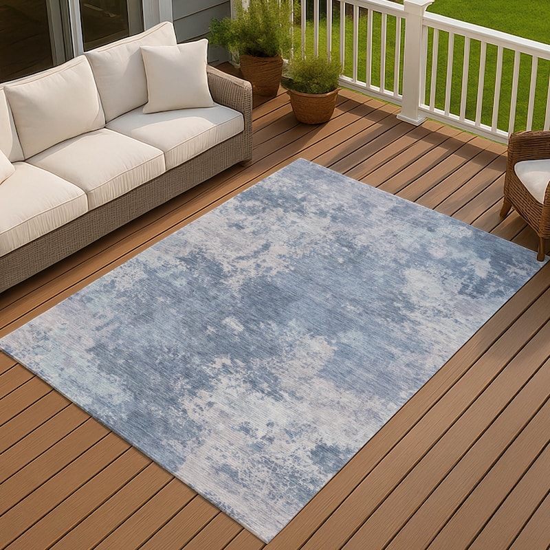 Machine Washable Indoor/ Outdoor Chic Modern Chantille Rug - Blue - 8' x 10'