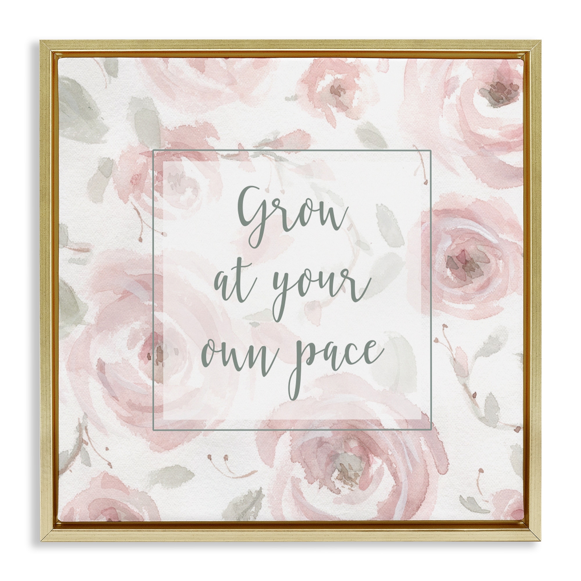Stupell Grow at Your Pace Florals Framed Floater Canvas Wall Art Design By Carol Robinson