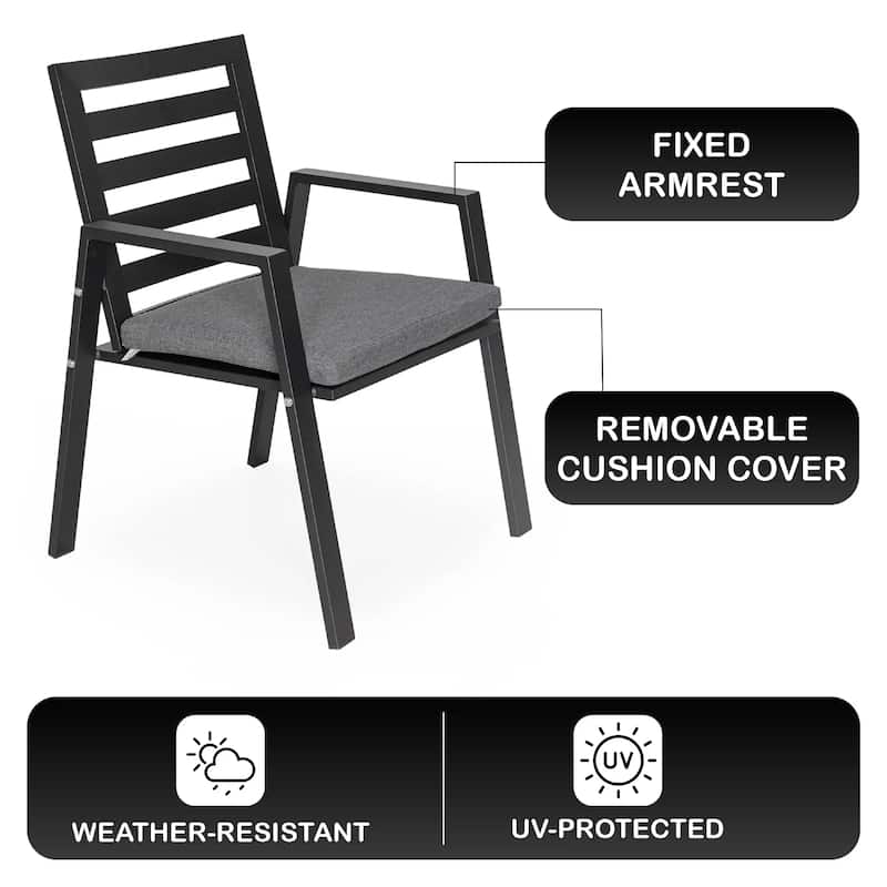 Chelsea Modern Mid-Century Patio Silhouette Aluminum Dining Chair with Olefin Fabric Cushions - 34.84