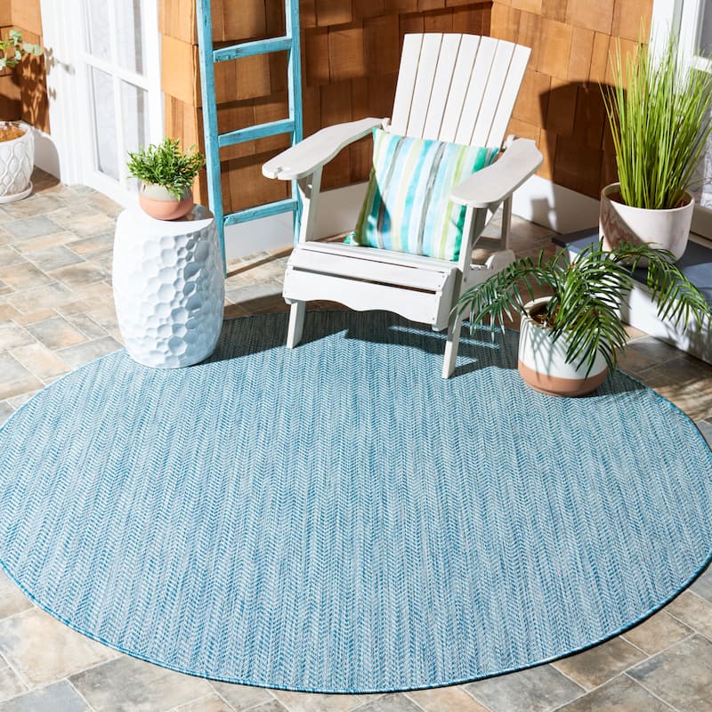 SAFAVIEH Courtyard Carolann Indoor/ Outdoor Waterproof Patio Backyard Rug - 10' Round - Aqua/Grey