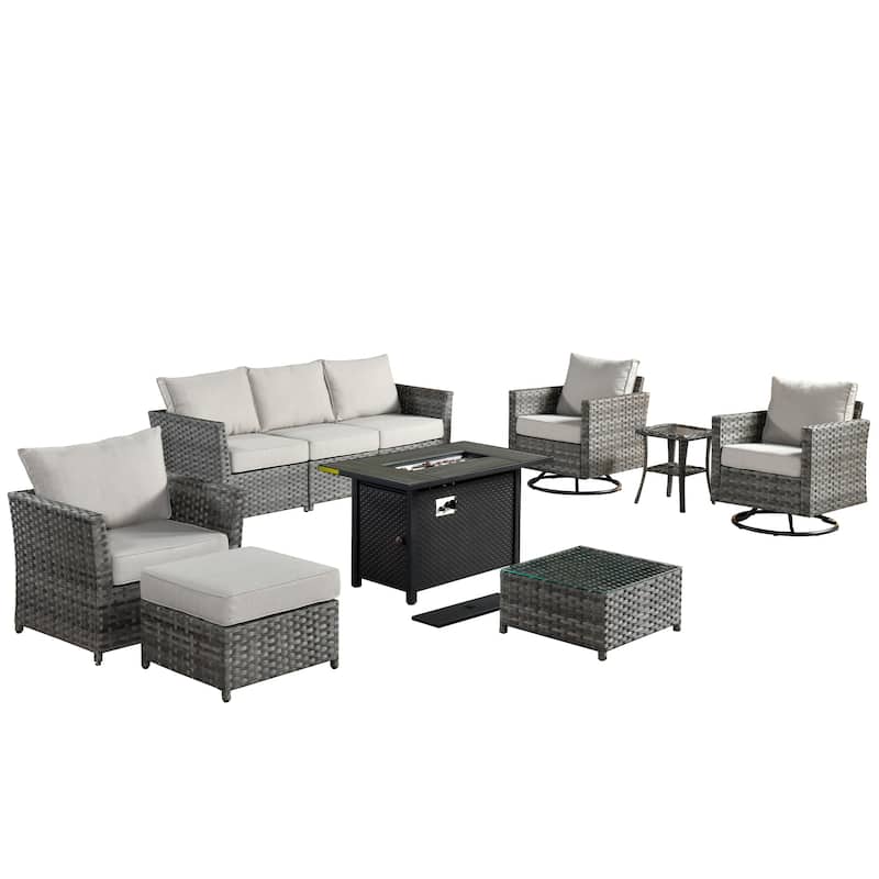 XIZZI 10-piece Patio Wicker Furniture Set with Fire Pit