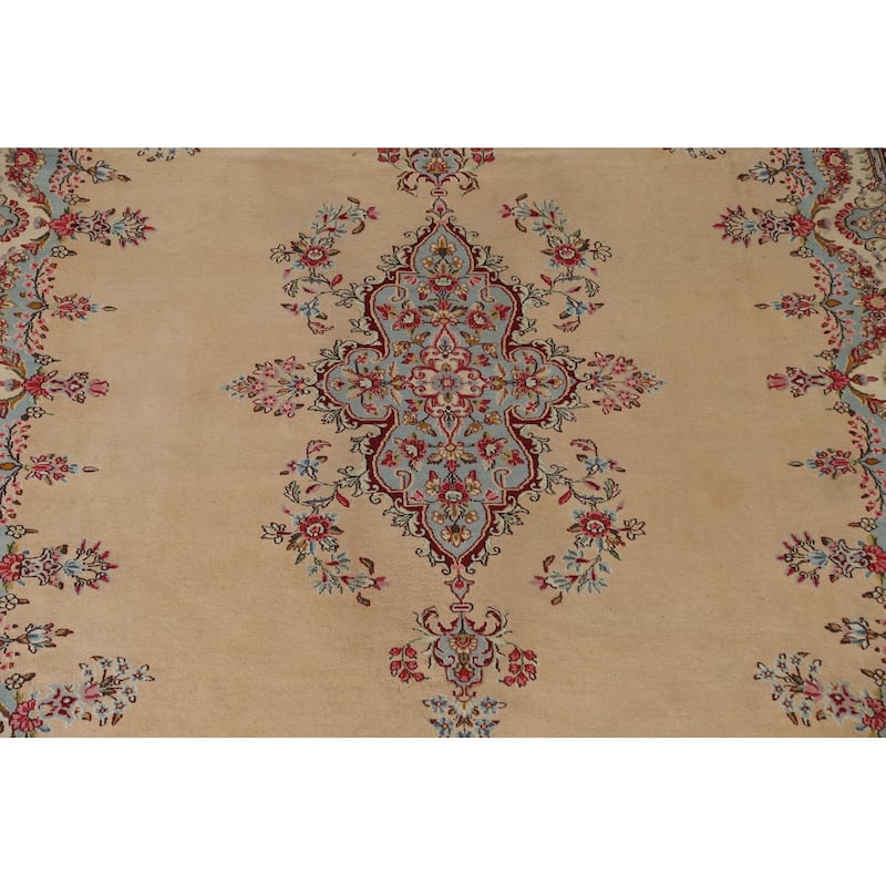 Hand-made Vintage Traditional Kerman Persian Wool Area Rug - 9'6" x 13'6"