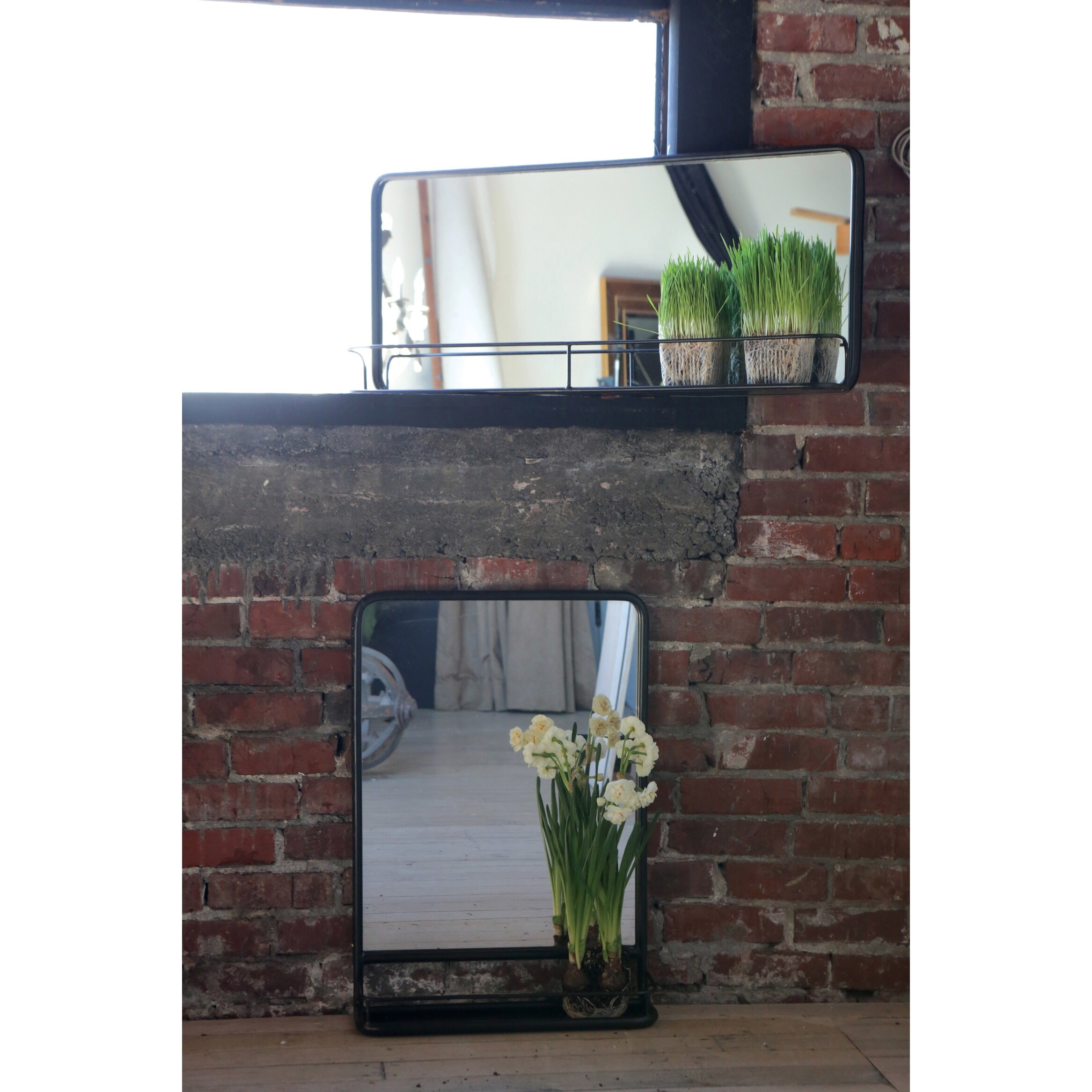 Shop Large Metal Framed Mirror With Shelf Black Overstock 31261719