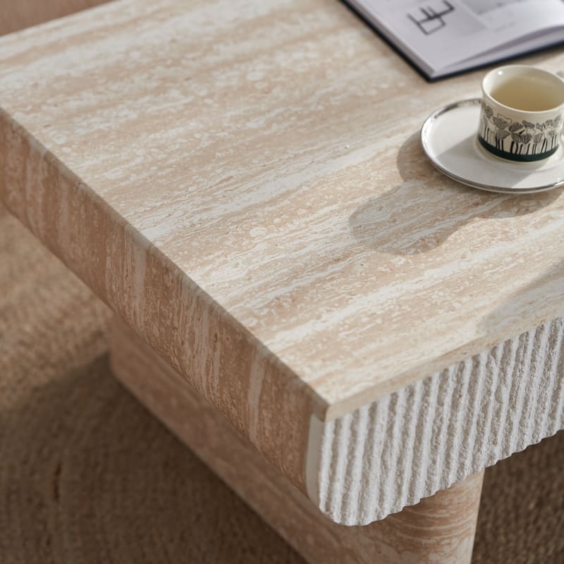 GDFStudio - Mid-Century Modern Coffee Table with Fluted Storage Drawer
