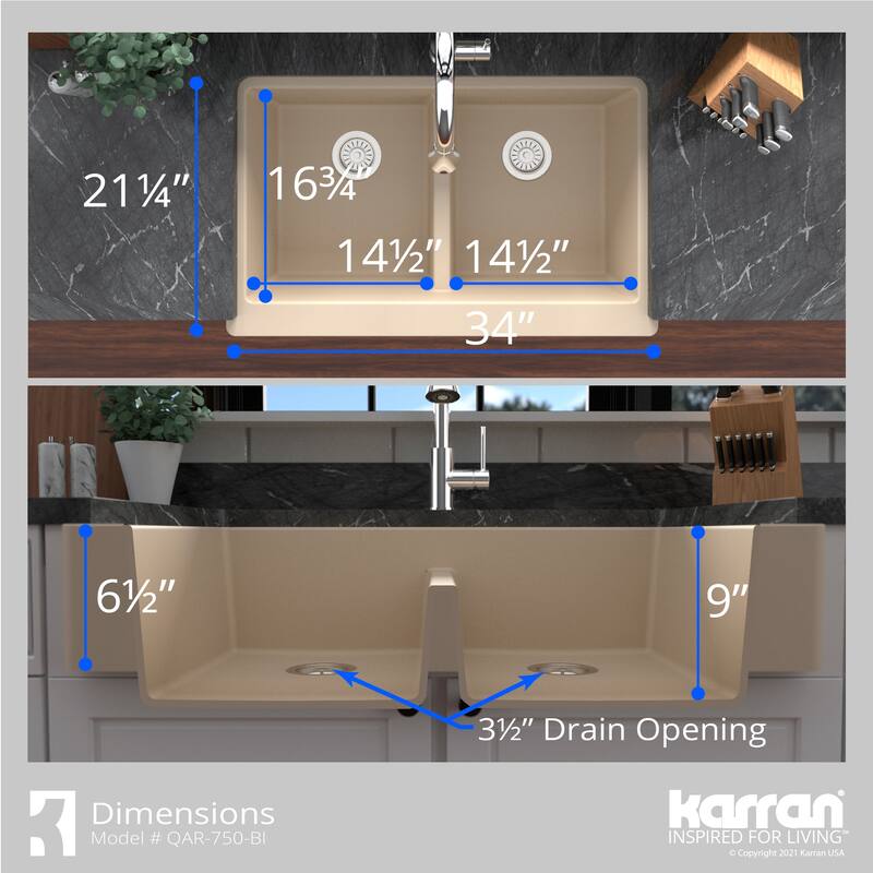 Karran Retrofit Farmhouse Quartz 34 in. Double Bowl 50/50 Sink Kit