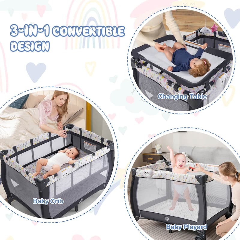 Costway Portable Baby Playard Nursery Center Crib with Hanging Toys & - See Details