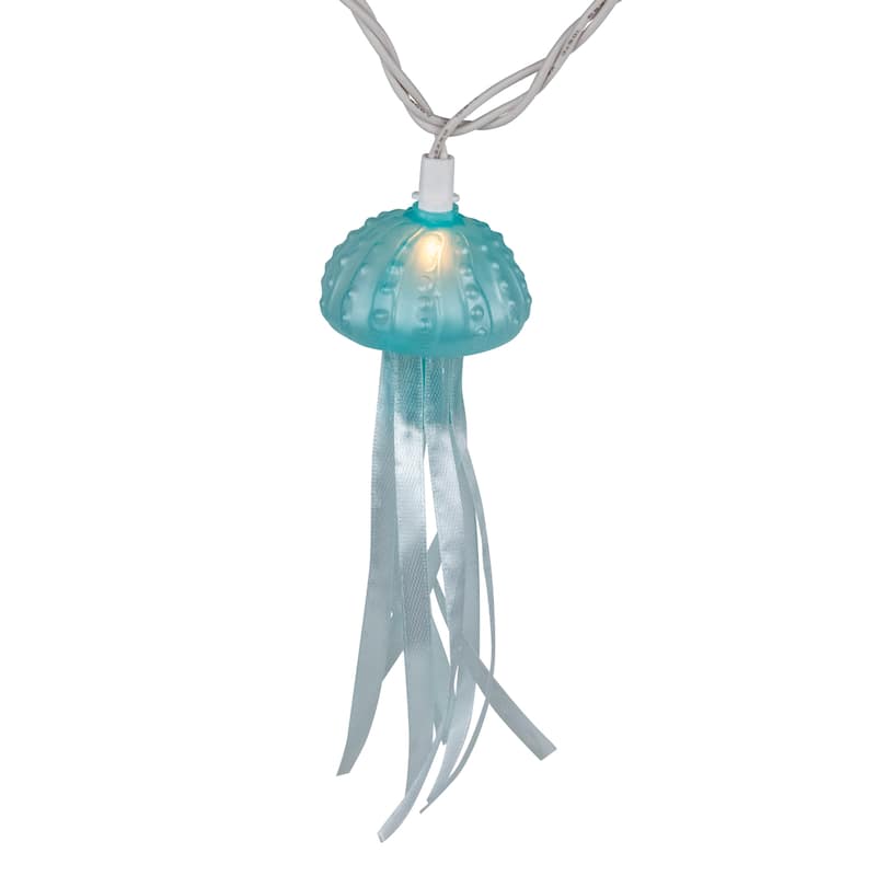 Jellyfish Patio Light Set - Blue and White - 6' White Wire - 10ct