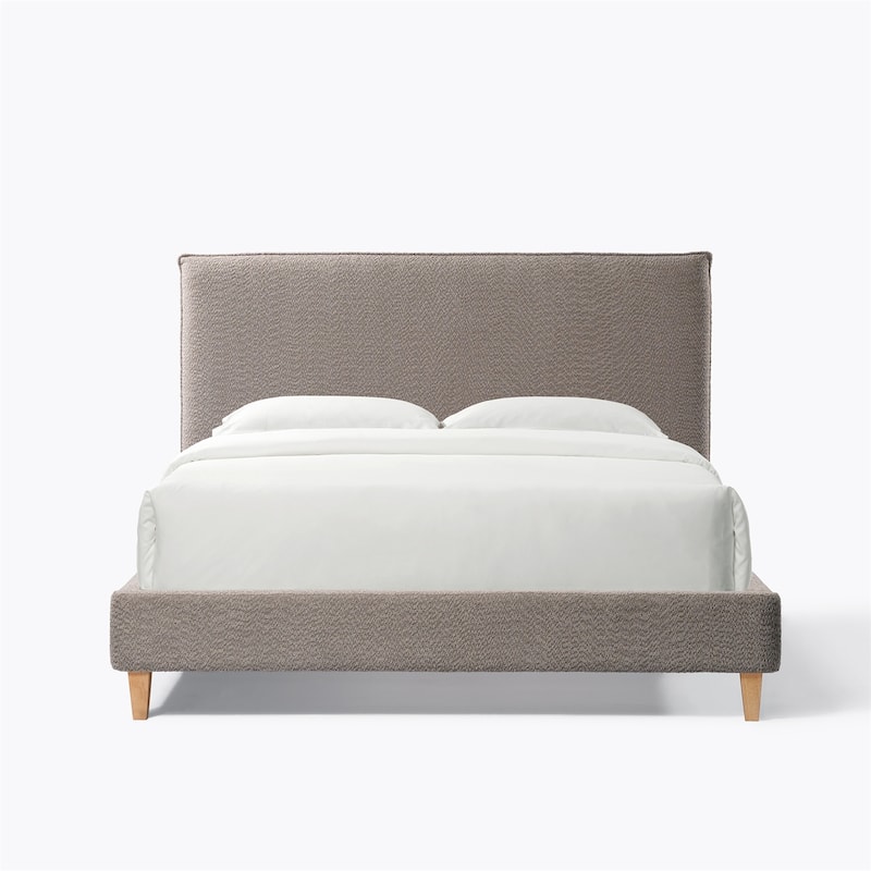 Queen Size Vireo Upholstered Platform Bed, Pearl White/Tungsten Gray - Grey