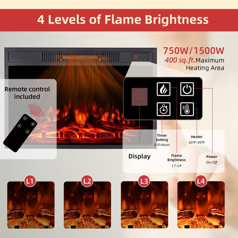 32" H TV Stand with Fireplace for TVs up to 80" - Remote Control, Energy-Efficient Heater, 16-Color Light Strip