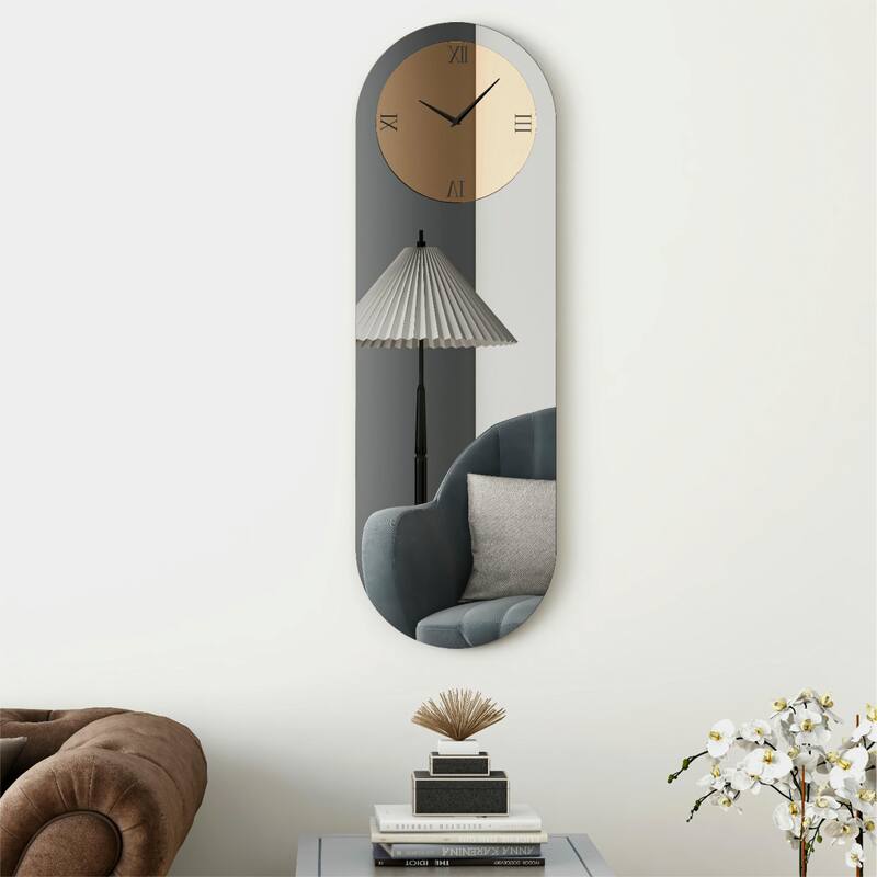 Large Wall Clock - Gray&Gold Mirror Finish,Oval 39"