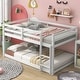 preview thumbnail 11 of 18, Twin over Twin Floor Bunk Bed with Ladder & Guardrails, Wood Bedframe White - Twin