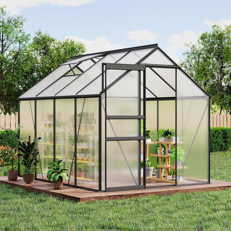 6 x 8 FT Winter Polycarbonate Greenhouse for Outdoors Gardening, Black - Metal