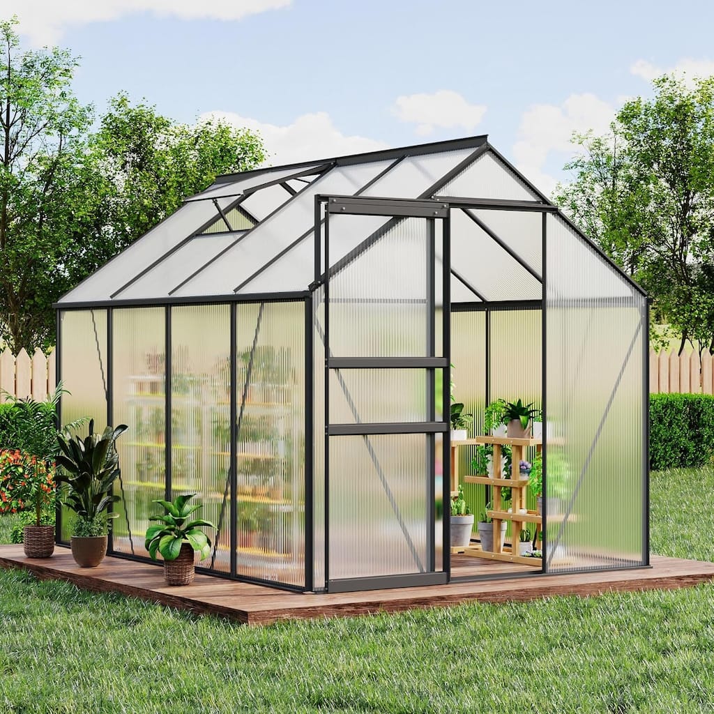 6 x 8 FT Winter Polycarbonate Greenhouse for Outdoors Gardening, Black