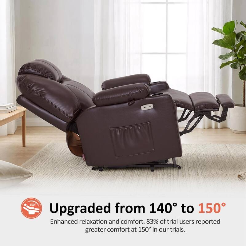 MCombo Large-Wide Power Lift Recliner Chair Sofa with Massage and Heat for Elderly People, Faux Leather R7510