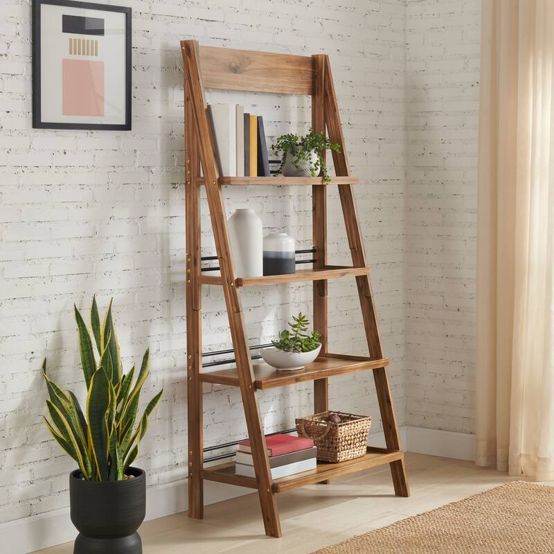 Lavish Home 4-Tier Wood Ladder Bookshelf, Walnut