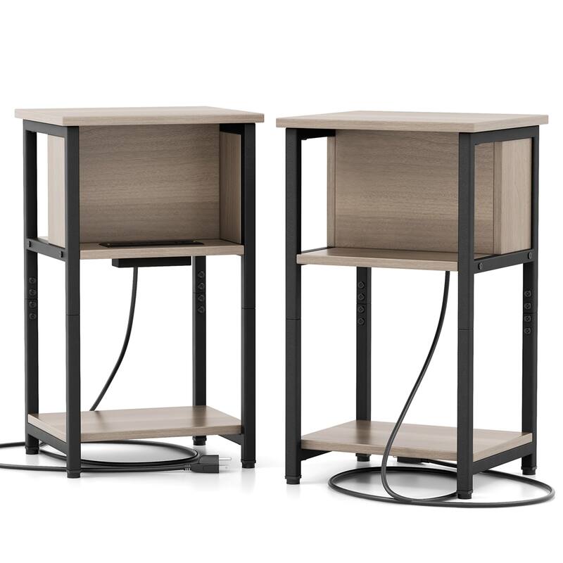 Costway 1/2 PCS Nightstand 3-Tier End Table with Charging Station USB