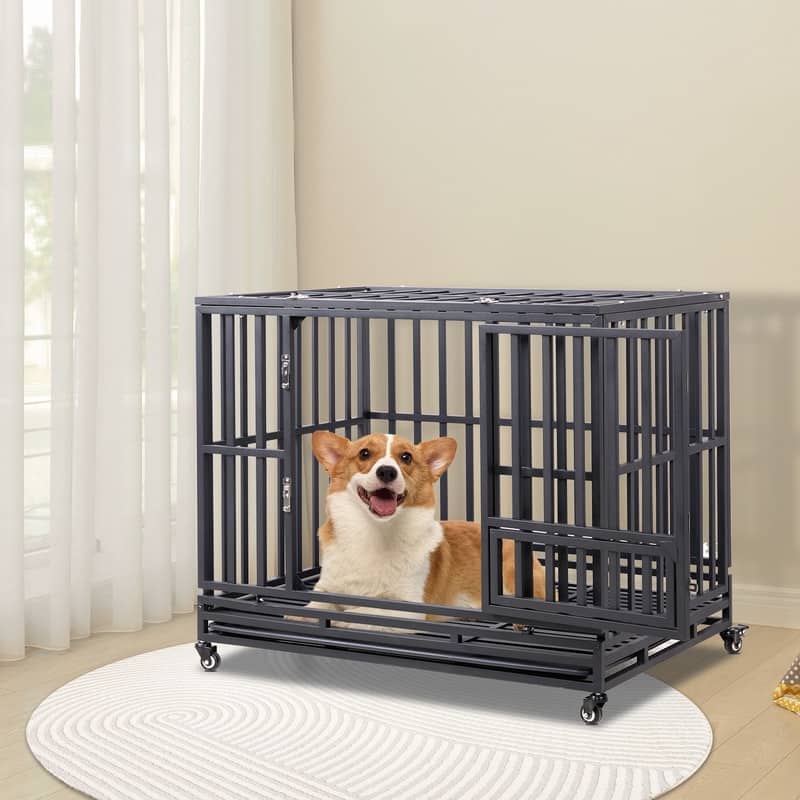 Heavy Duty Pet Playpen for Training Indoor Outdoor with Plastic Tray, Double Doors & Secure Lock