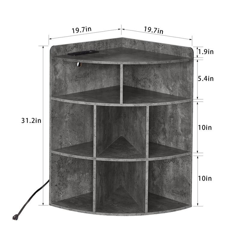 VECELO Corner Cabinet with Charging Station or No Charging Station 3-Tier Bookcase Storage Organizer Triangle Corner Bookcases