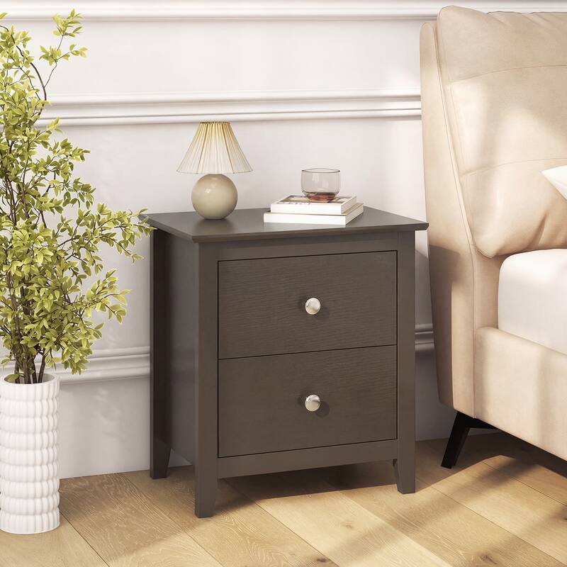 Gymax 2PCS Modern Nightstand w/ Storage 2 Drawers & Support Legs for