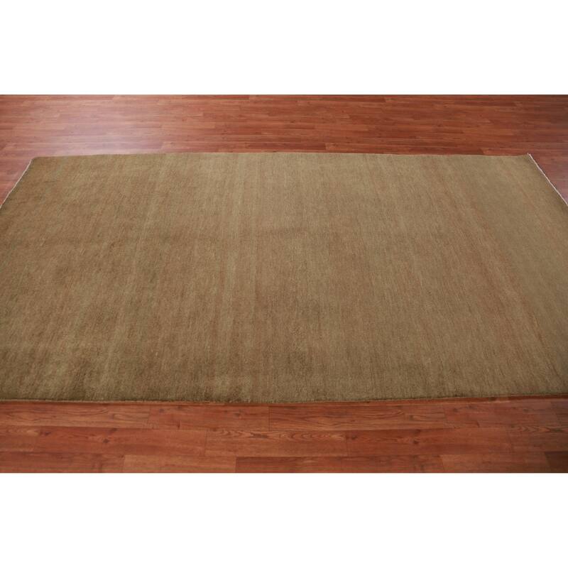 Hand Knotted Oriental 100% Wool Carpet Modern Solid Brown Gabbeh Area Rug - 9' 10'' X 5' 0''