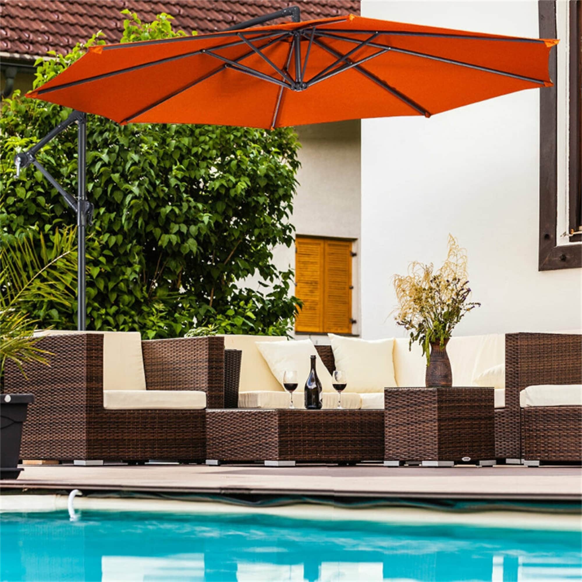10' patio outdoor sunshade hanging umbrella without weight base Nuu Garden UU03 | polyster,aluminum, weather resistant This hanging offset umbrella 10' Patio Outdoor Sunshade Hanging
