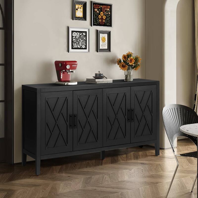 60" Modern Farmhouse Accent Cabinet with 4 Doors & Adjustable Shelf