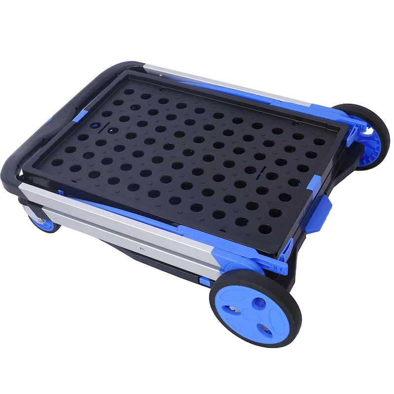 Collapsible 2-Tier Utility Shopping Cart,Multi-Use Baskets with Wheels