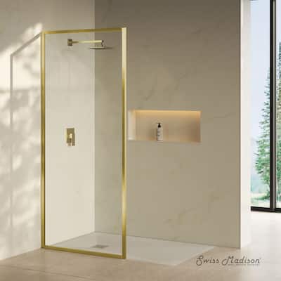 Pierre 34 X 76 Framed Fixed 3/8 In. (10Mm) Clear Tempered Glass Shower Door With Gold Brushed Frame - 34 x 76