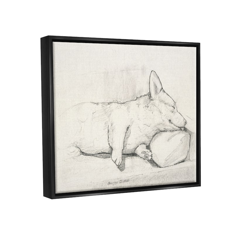 Stupell Corgi Dog Lolling Tongue Graphite Pencil Sketch Floater Frame, Design by George Dyachenko