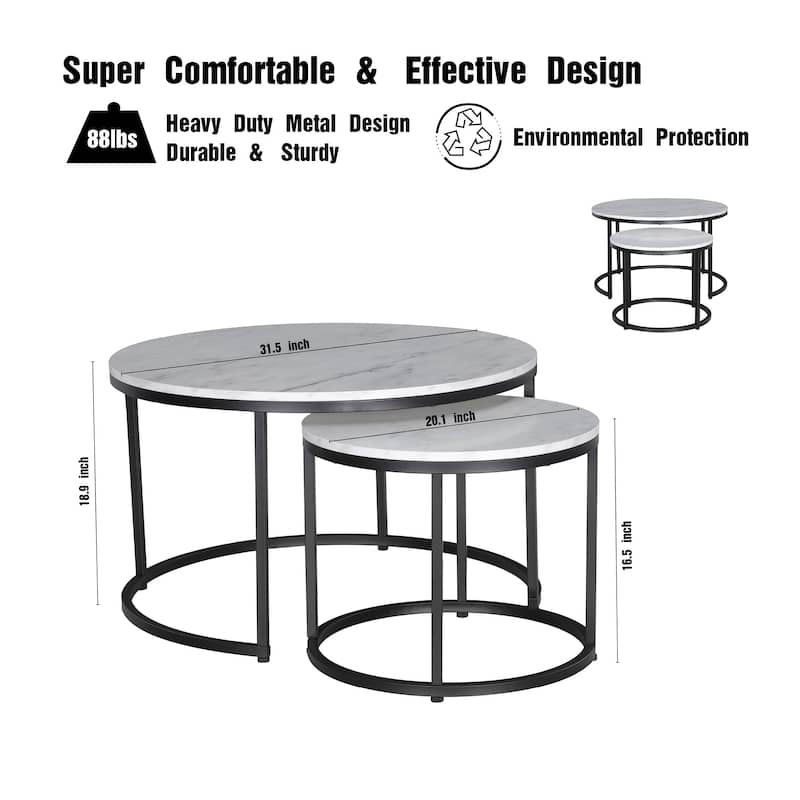 JJS Round Nesting Coffee Table Set of 2 Stacking End Tables for Living Room, Modern Cocktail & Sofa Side Tables