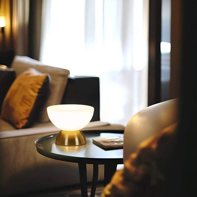 Brightech Lamina LED Vintage Antiqued Brass Gold Midcentury Round Dome Dimmable Bedside Nightstand Desk Lamp