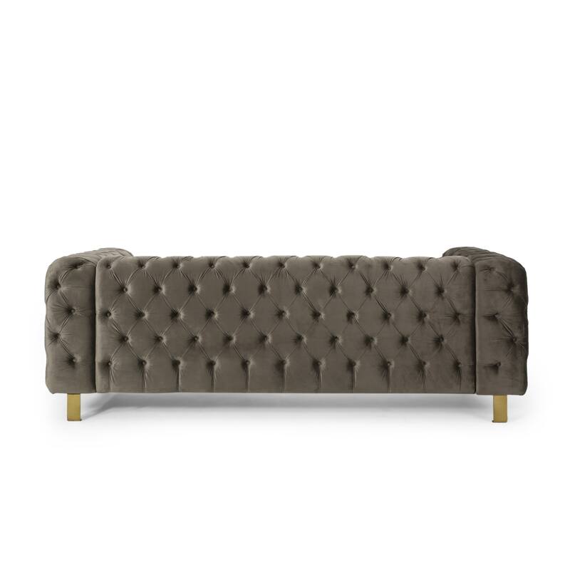 Velvet Button Tufted 3-seater Sofa with Iron Legs