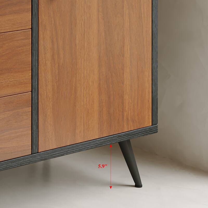 Mid-Century Modern Free-Standing Bathroom Vanity with Ceramic Sink & Sintered Stone Top