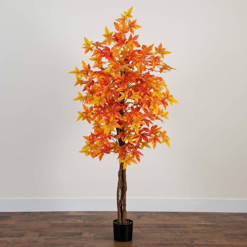 Potted Deluxe Maple Artificial Tree - 6' - Orange